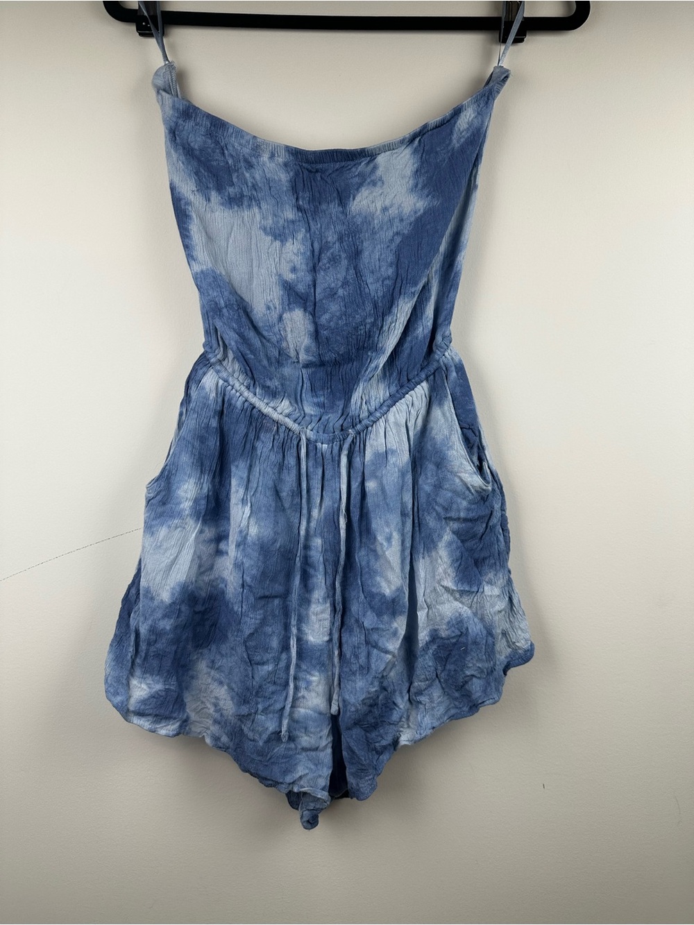 Blue Tie-Dye Strapless Romper